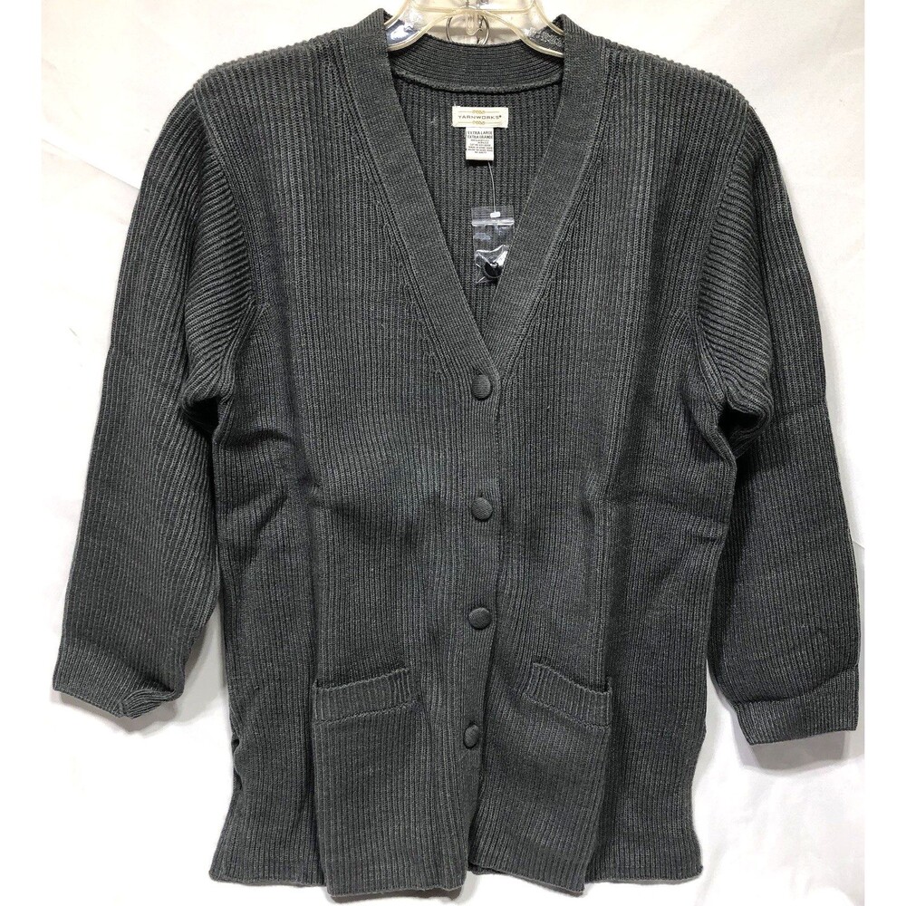 Vintage 1999 Yarn Works w/Tags Cardigan sweater Gray LongSleeve Classic Capsule